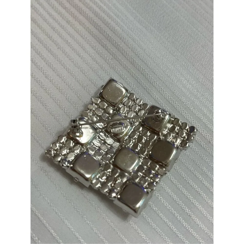KRAMER VTG Square Rhinestone Brooch Estate Signed